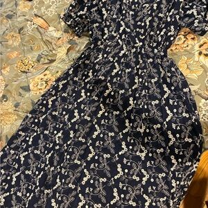 Navy Floral Long Sleeve Dress
